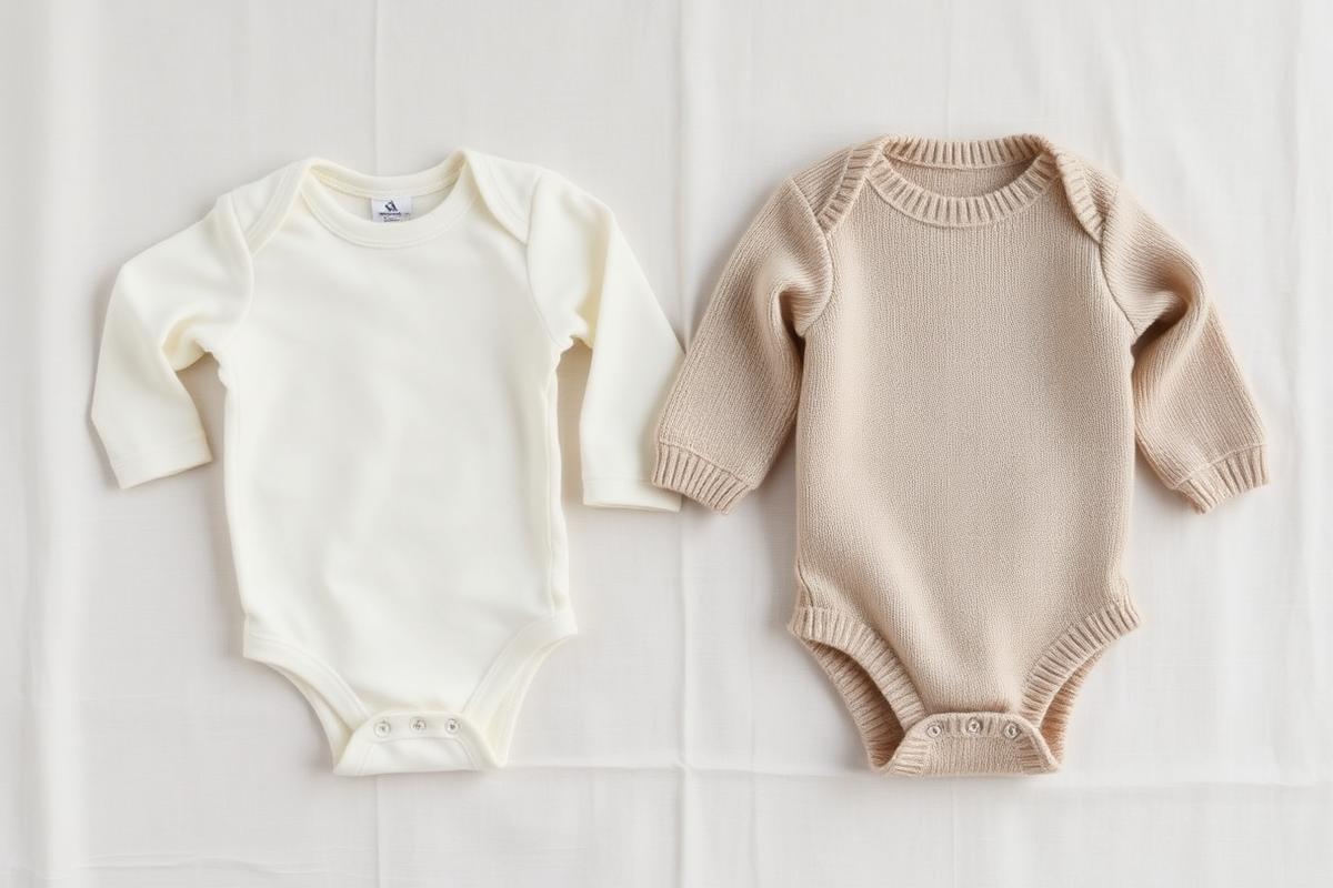 En bomullsbody og en ullbody side om side