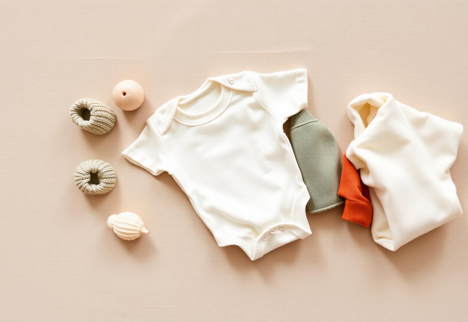 Stilleben av baby klær i naturlige farger